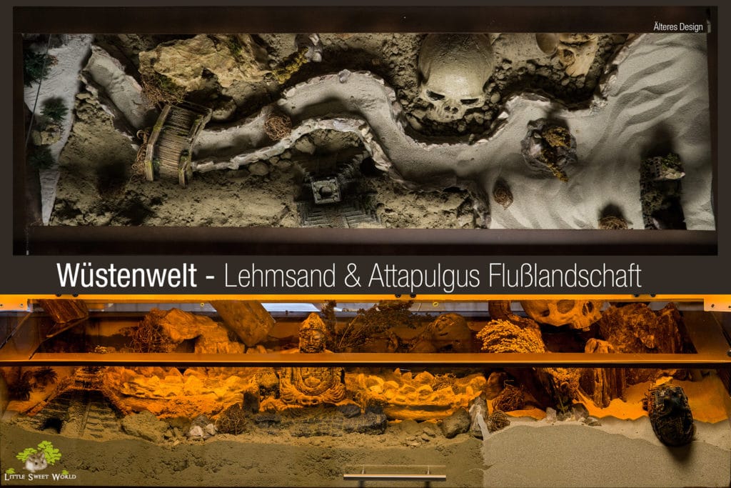 Ein Flussbett aus Stein und ganz viel Sand. Pyramide, Buddah-Figur und ein versundkenes Schiff im Sand